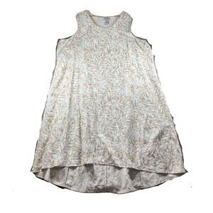 Catherines Linen Maxi Dress Lagenlook Tank Sleeveless Tan Tropical Print 4X E133